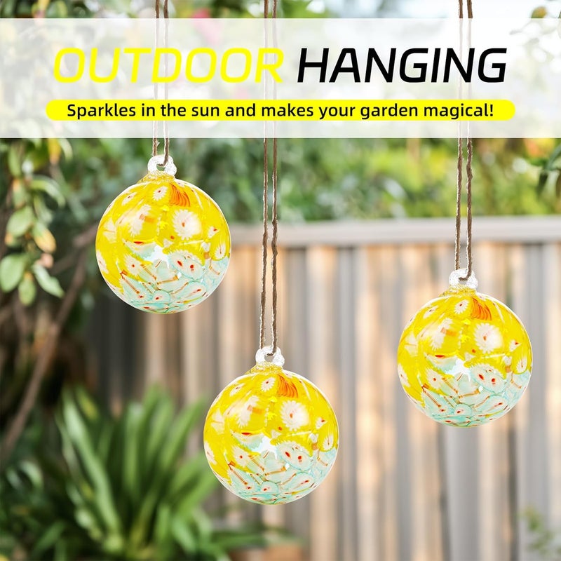 VOREEN 4" Hanging Glass Garden Gazing Ball Hand Blown Glass Witch Ball Christmas Ornament Friendship Balls for Outdoor Garden Patio Window Home Décor, Gift for Mom Wife Friend, Peacock Pattern - Image 2